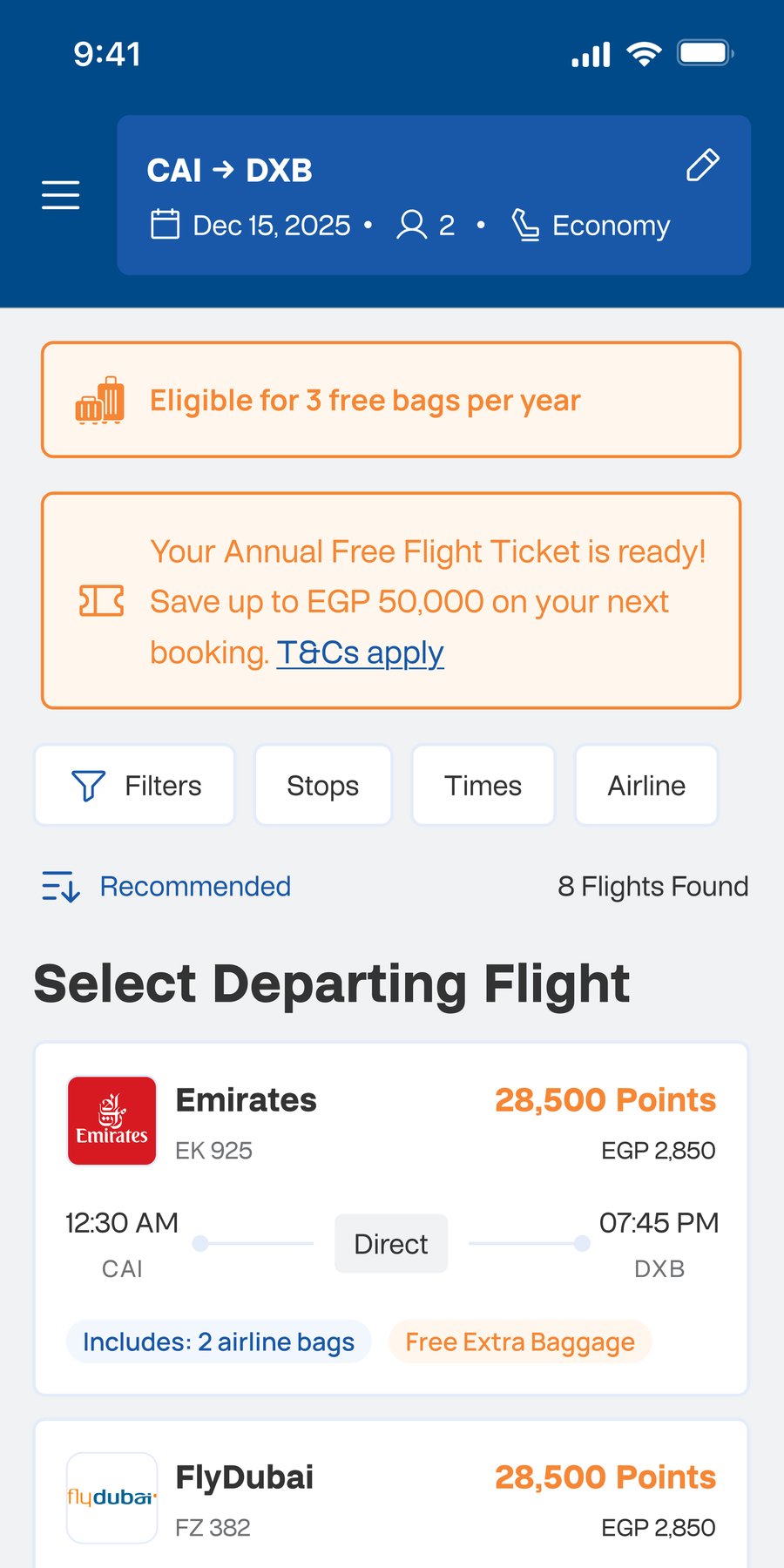 Flight results with benefit banners