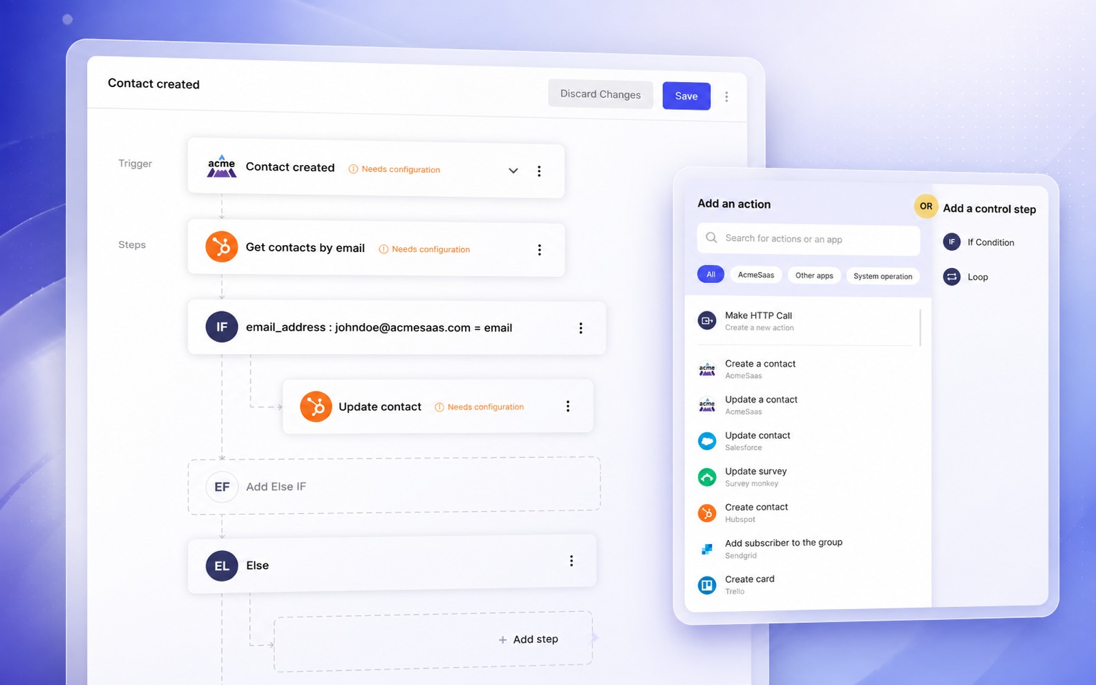 Integry Flow Builder interface